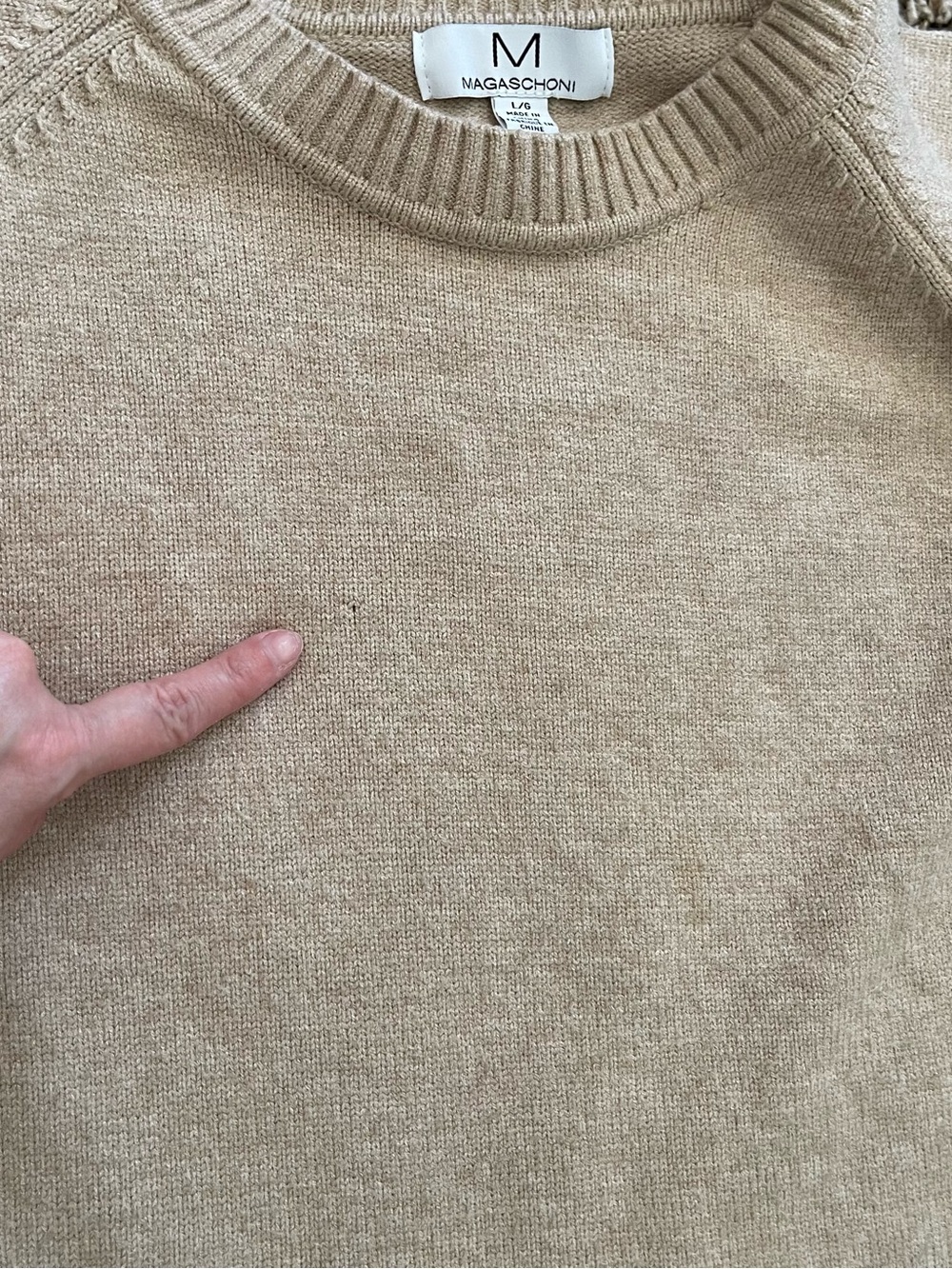 Magaschoni Classic Beige Crew Neck Sweater Women's Size L Elegant Modern - Picture 8 of 12